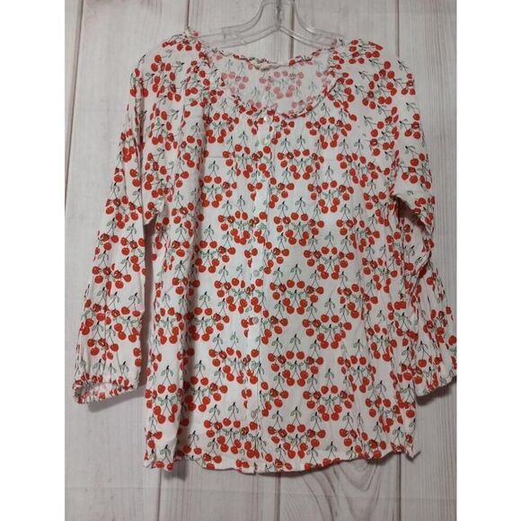 Jane and Delancey Blouse Ladies Large White with Red Cherries‎ - Picture 1 of 7